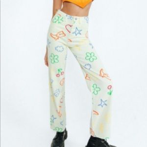 Princess Polly fun patterned high rise, wide leg Jeans